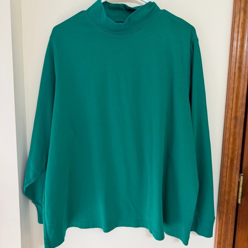 Lands' End Teal Green Relaxed Mock Neck Top